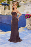 Juliet Strapless Sequined Gown with Straight Floor Hem JT2694A Espresso Shine