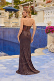 Juliet Strapless Sequined Gown with Straight Floor Hem JT2694A Espresso Shine