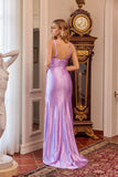 Juliet Stretch Satin Wide Strap Gown with Beaded Bodice and High Slit JT2680R Lilac