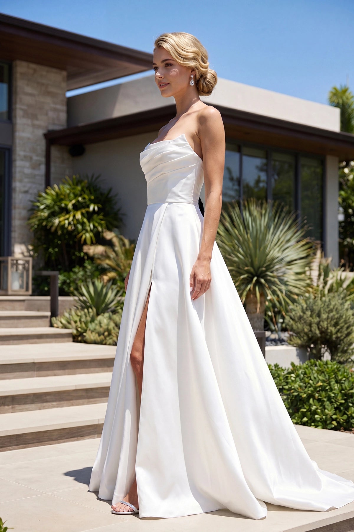 Juliet Swoop Neckline A-Line Satin Wedding Dress JT2885CW