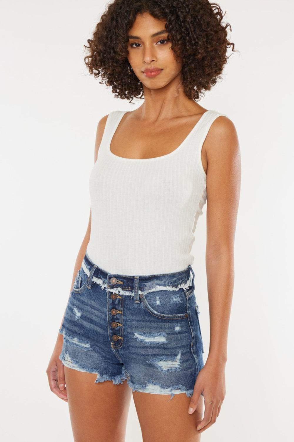 Kan Can USA Distressed Button Fly Denim Shorts Style #:KC7942D - Rosa Apparel