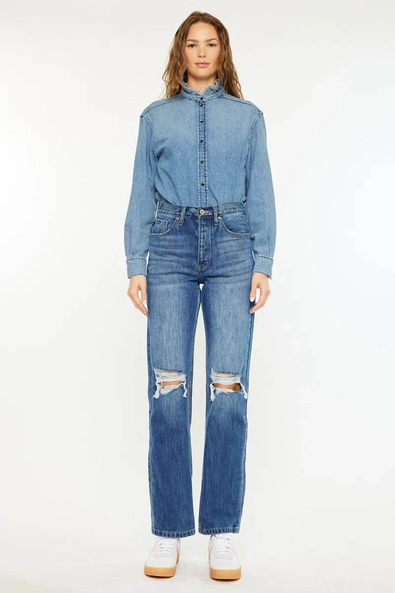 Kancan Ultra High Rise 90’s Distressed Boyfriend Jeans - Rosa Apparel