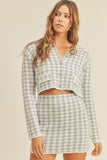 MABLE Houndstooth Cropped Knit Cardigan and Mini Skirt Set - Rosa Apparel