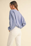 Mable Round Neck Letter Embroidery Crop Sweatshirt - Rosa Apparel