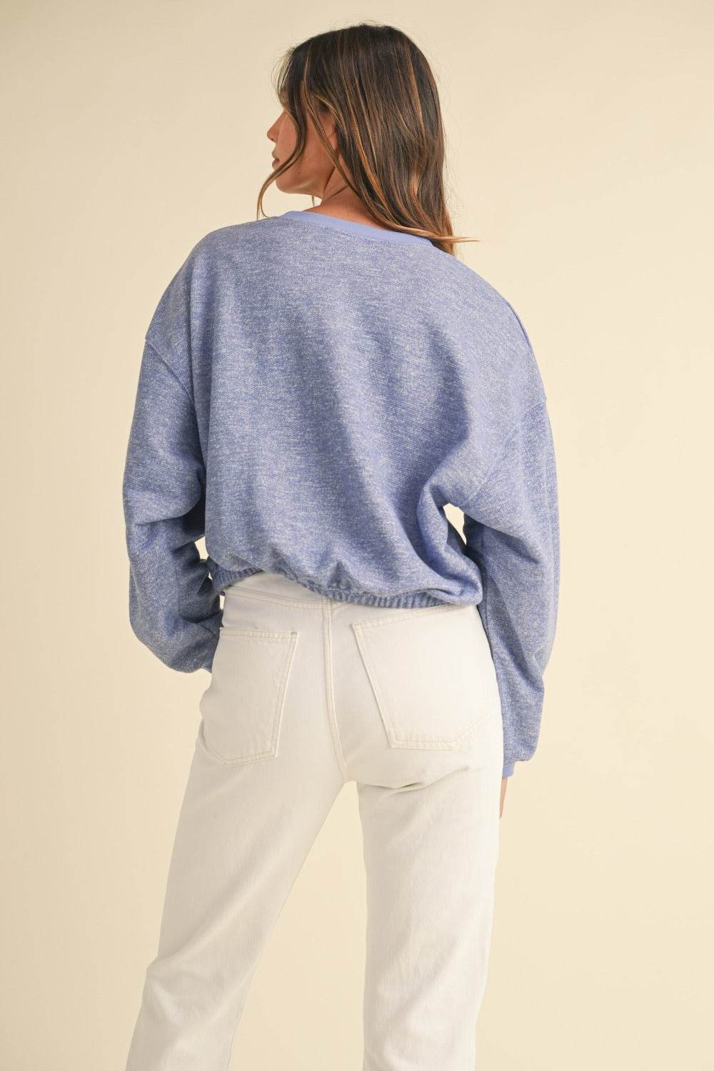 Mable Round Neck Letter Embroidery Crop Sweatshirt - Rosa Apparel