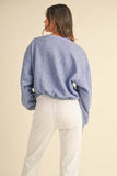 Mable Round Neck Letter Embroidery Crop Sweatshirt - Rosa Apparel