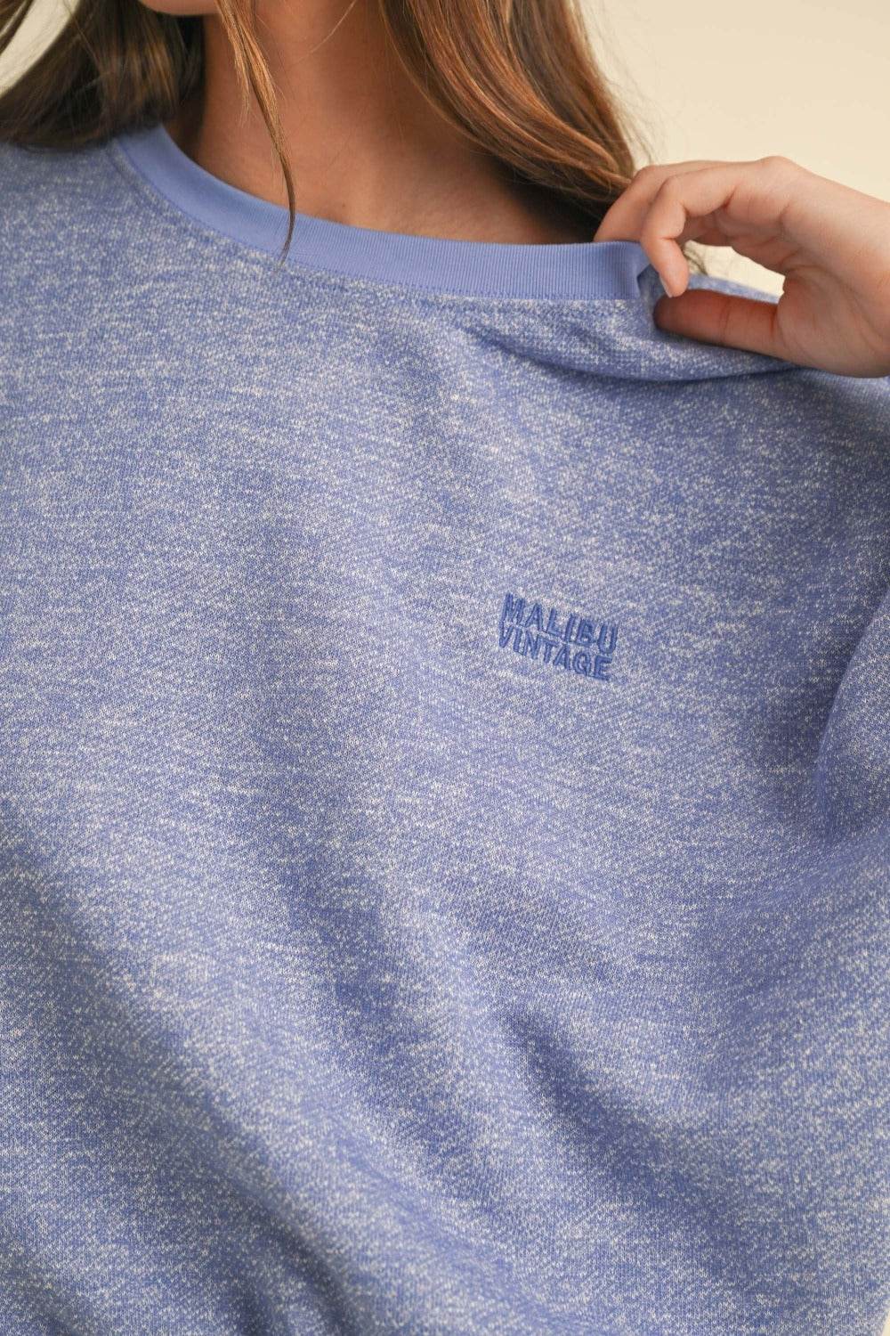 Mable Round Neck Letter Embroidery Crop Sweatshirt - Rosa Apparel