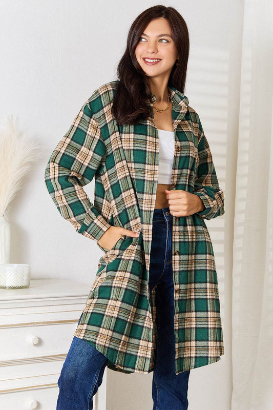 Mandy Plaid Collared Neck Long Sleeve Shirt - Rosa Apparel