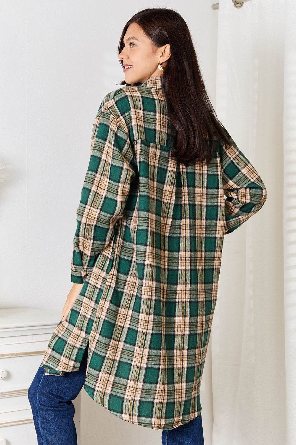Mandy Plaid Collared Neck Long Sleeve Shirt - Rosa Apparel