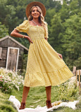 Miss Sparkling Gingham puff sleeve midi dress