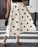 Miss Sparkling Retro Polka Dot Button-Front Midi Skirt