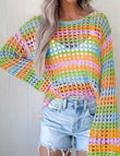 Miss Sparkling Stripe Open-Knit Crochet Sweater