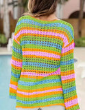 Miss Sparkling Stripe Open-Knit Crochet Sweater