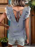 Miss Sparkling Striped Ruffled Sleeve Top