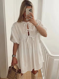 Miss Sparkling Tie Front Puff Sleeve Babydoll Dress