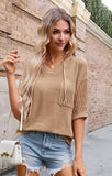 Miss Sparkling V-Neck Drawstring Pocket Knit Short Sleeve Top