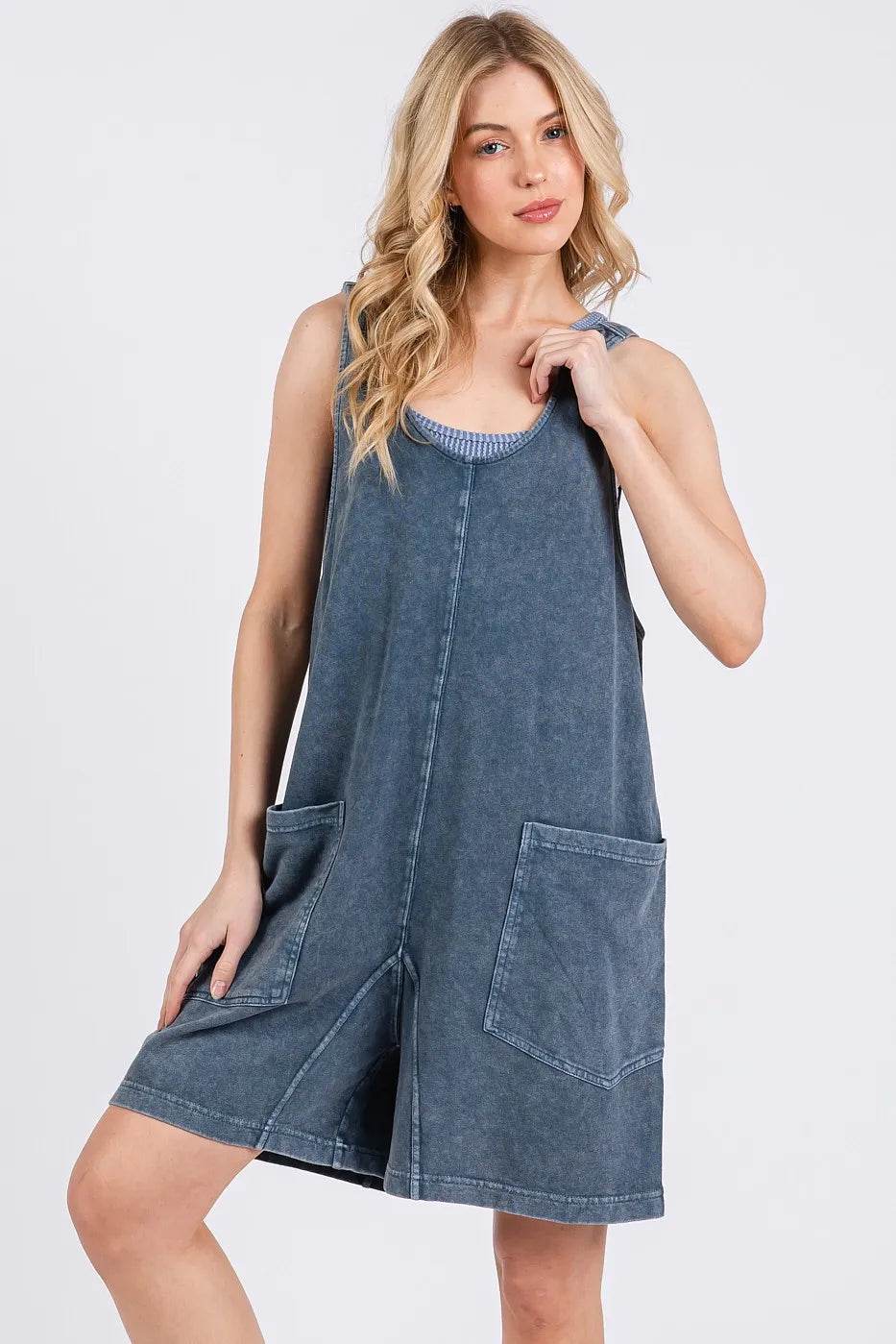 Mittoshop Low Scoop Neck Tank Washed French Terry Romper - Rosa Apparel