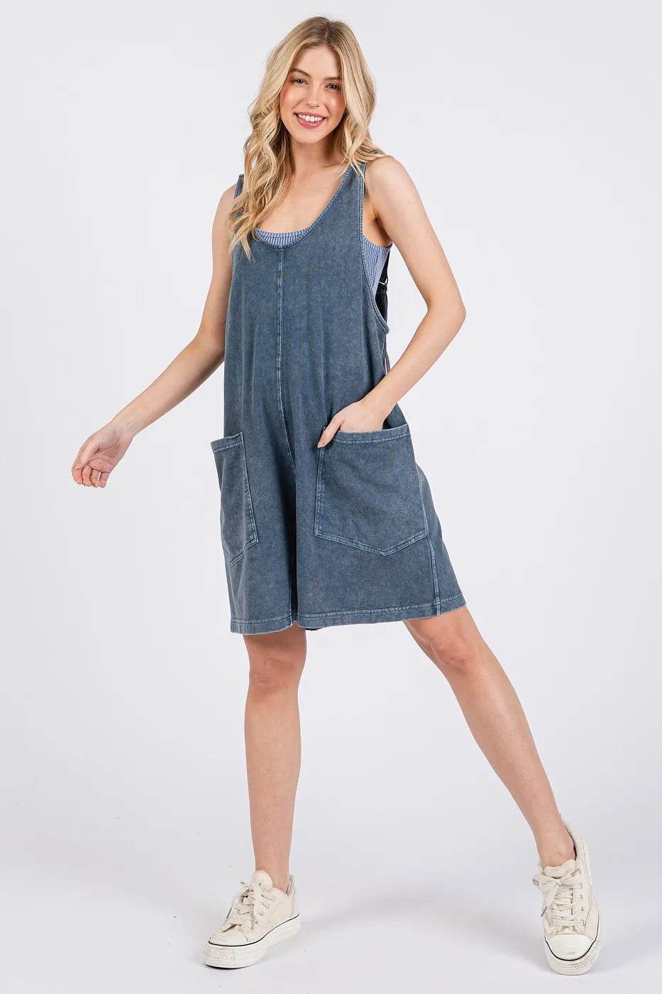 Mittoshop Low Scoop Neck Tank Washed French Terry Romper - Rosa Apparel
