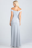 Off the shoulder glittery jacquard gathered gown with open side