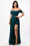 Off the shoulder sequin lace and chiffon dress