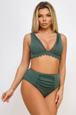 Olivia V-Neck High Waist Lace-up Back Bikini Set - Rosa Apparel