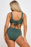 Olivia V-Neck High Waist Lace-up Back Bikini Set - Rosa Apparel