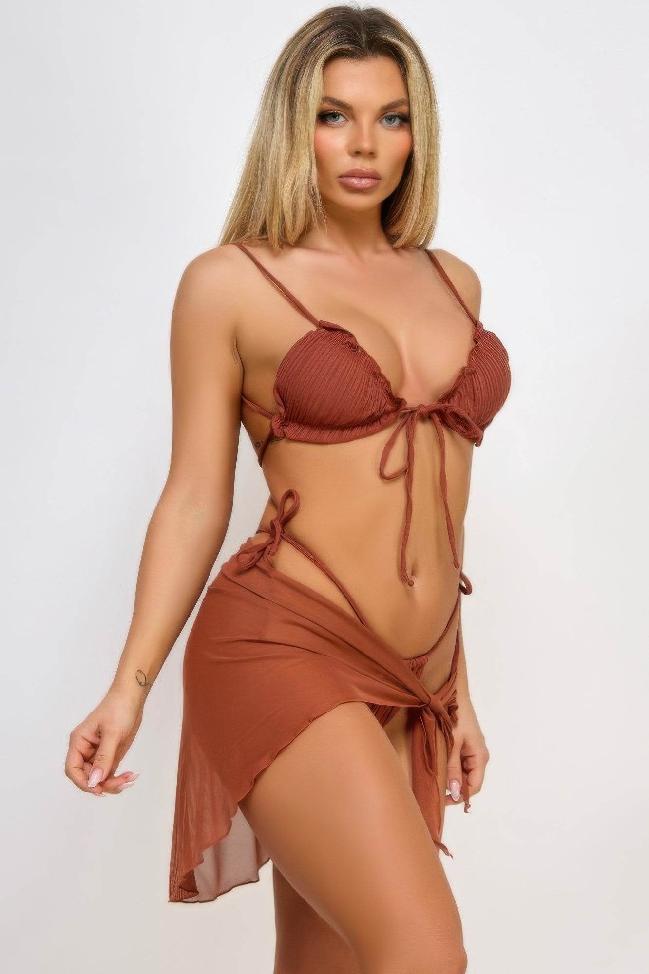 Olivia V-Neck High Waist Lace-up Back Bikini Set - Rosa Apparel