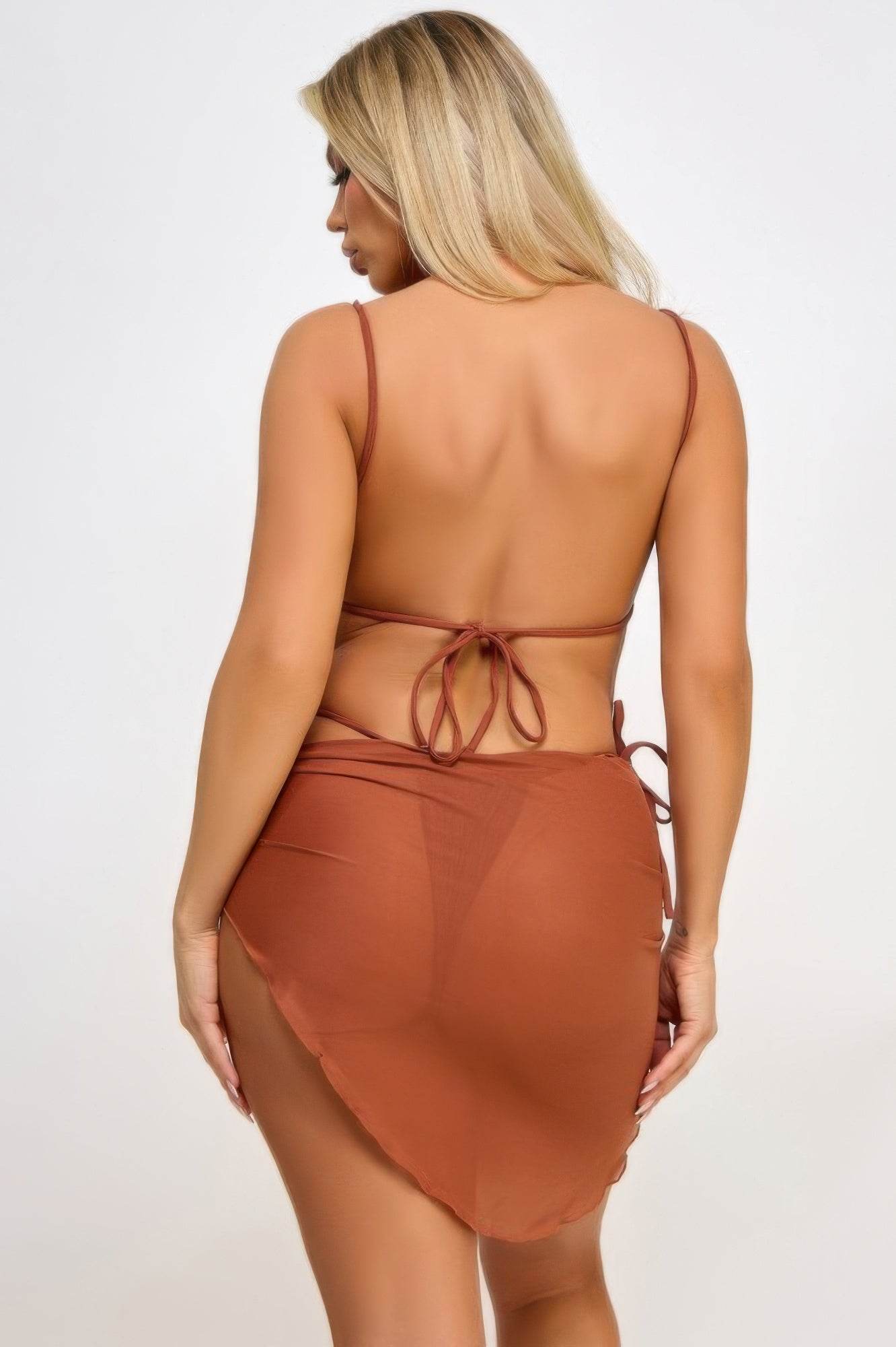 Olivia V-Neck High Waist Lace-up Back Bikini Set - Rosa Apparel