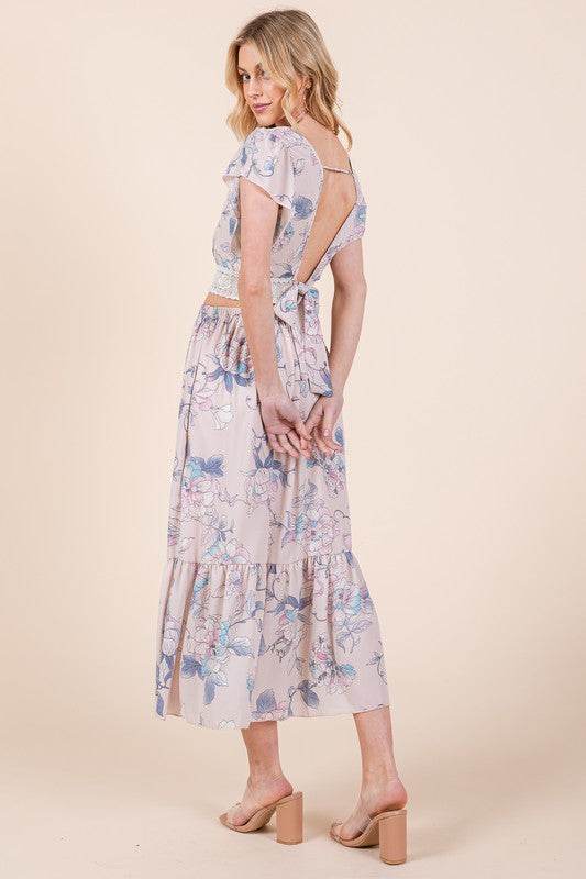 Orange Farm Floral Print Skirt Set with Tie Back Blouse - Rosa Apparel
