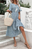 Perfee Printed Tassel Tie Flounce Sleeve Dress - Rosa Apparel