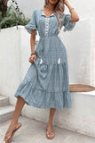 Perfee Printed Tassel Tie Flounce Sleeve Dress - Rosa Apparel