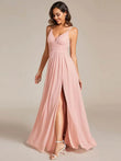 Plunging Neck X-Cross Back Split Spaghetti Strap Bridesmaid Dress – Rosa Apparel - Rosa Apparel