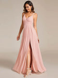 Plunging Neck X-Cross Back Split Spaghetti Strap Bridesmaid Dress – Rosa Apparel - Rosa Apparel