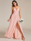 Plunging Neck X-Cross Back Split Spaghetti Strap Bridesmaid Dress – Rosa Apparel - Rosa Apparel