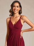 Plunging Neck X-Cross Back Split Spaghetti Strap Bridesmaid Dress – Rosa Apparel - Rosa Apparel