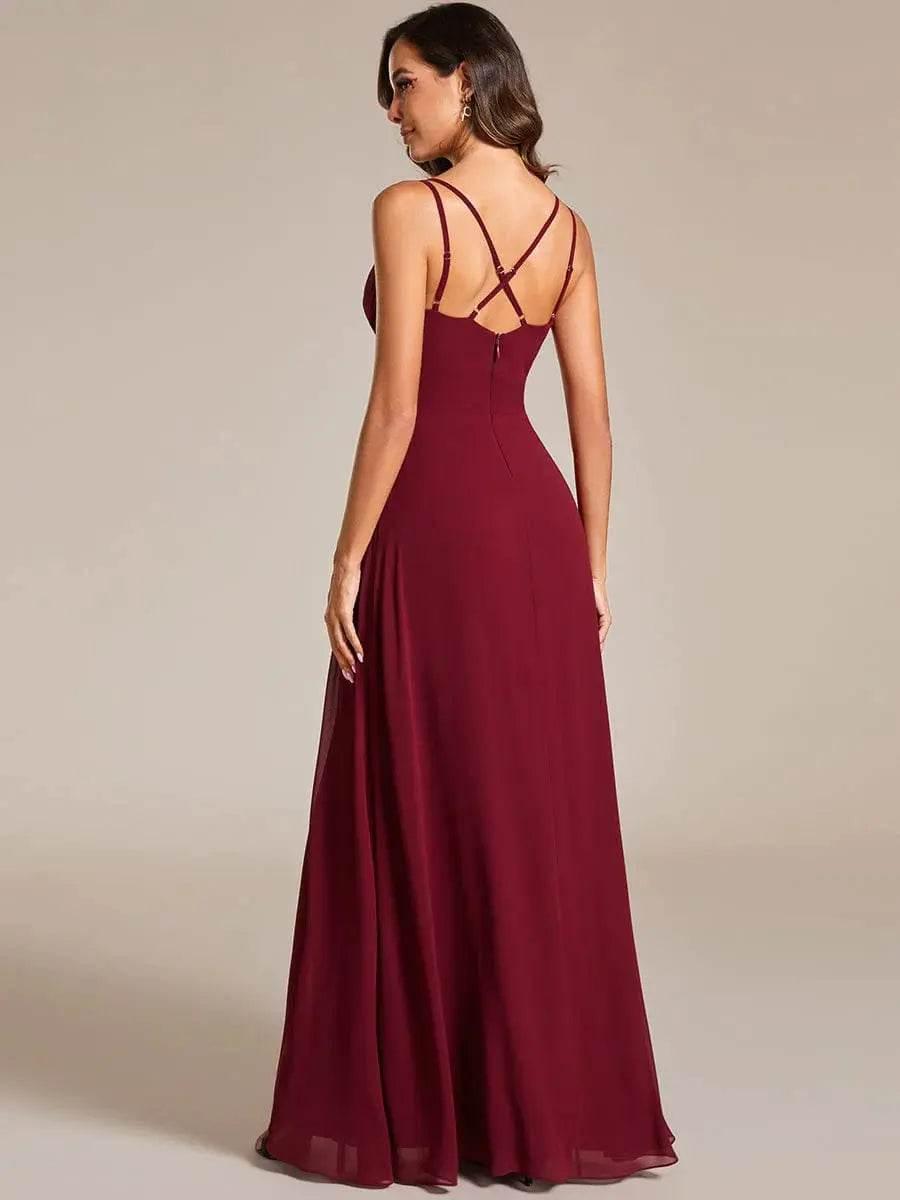 Plunging Neck X-Cross Back Split Spaghetti Strap Bridesmaid Dress – Rosa Apparel - Rosa Apparel