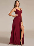 Plunging Neck X-Cross Back Split Spaghetti Strap Bridesmaid Dress – Rosa Apparel - Rosa Apparel