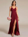 Plunging Neck X-Cross Back Split Spaghetti Strap Bridesmaid Dress – Rosa Apparel - Rosa Apparel
