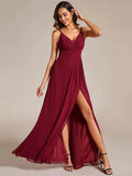 Plunging Neck X-Cross Back Split Spaghetti Strap Bridesmaid Dress – Rosa Apparel - Rosa Apparel