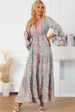 Printed Tassel Tie V-Neck Tiered Dress - Rosa Apparel