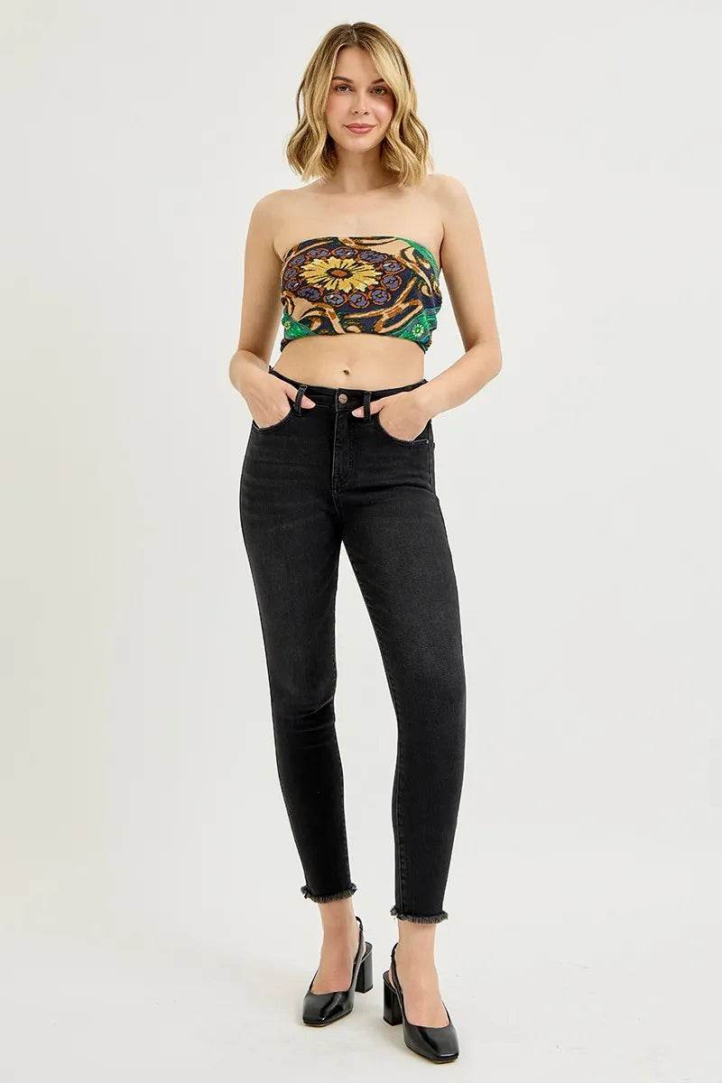 RISEN Full Size Tummy Control High Rise Adjustable Waist Skinny Jeans Plus Size - Rosa Apparel