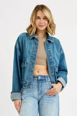 RISEN Oversized Cargo Pocket Denim Jacket with Cuffed Sleeves - Rosa Apparel