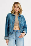 RISEN Oversized Cargo Pocket Denim Jacket with Cuffed Sleeves - Rosa Apparel