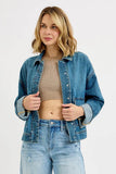 RISEN Oversized Cargo Pocket Denim Jacket with Cuffed Sleeves - Rosa Apparel