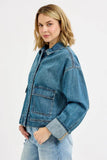 RISEN Oversized Cargo Pocket Denim Jacket with Cuffed Sleeves - Rosa Apparel