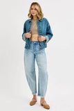 RISEN Oversized Cargo Pocket Denim Jacket with Cuffed Sleeves - Rosa Apparel