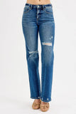 RISEN Full Size Tummy Control High Rise Straight Distressed Jeans Plus Size - Rosa Apparel