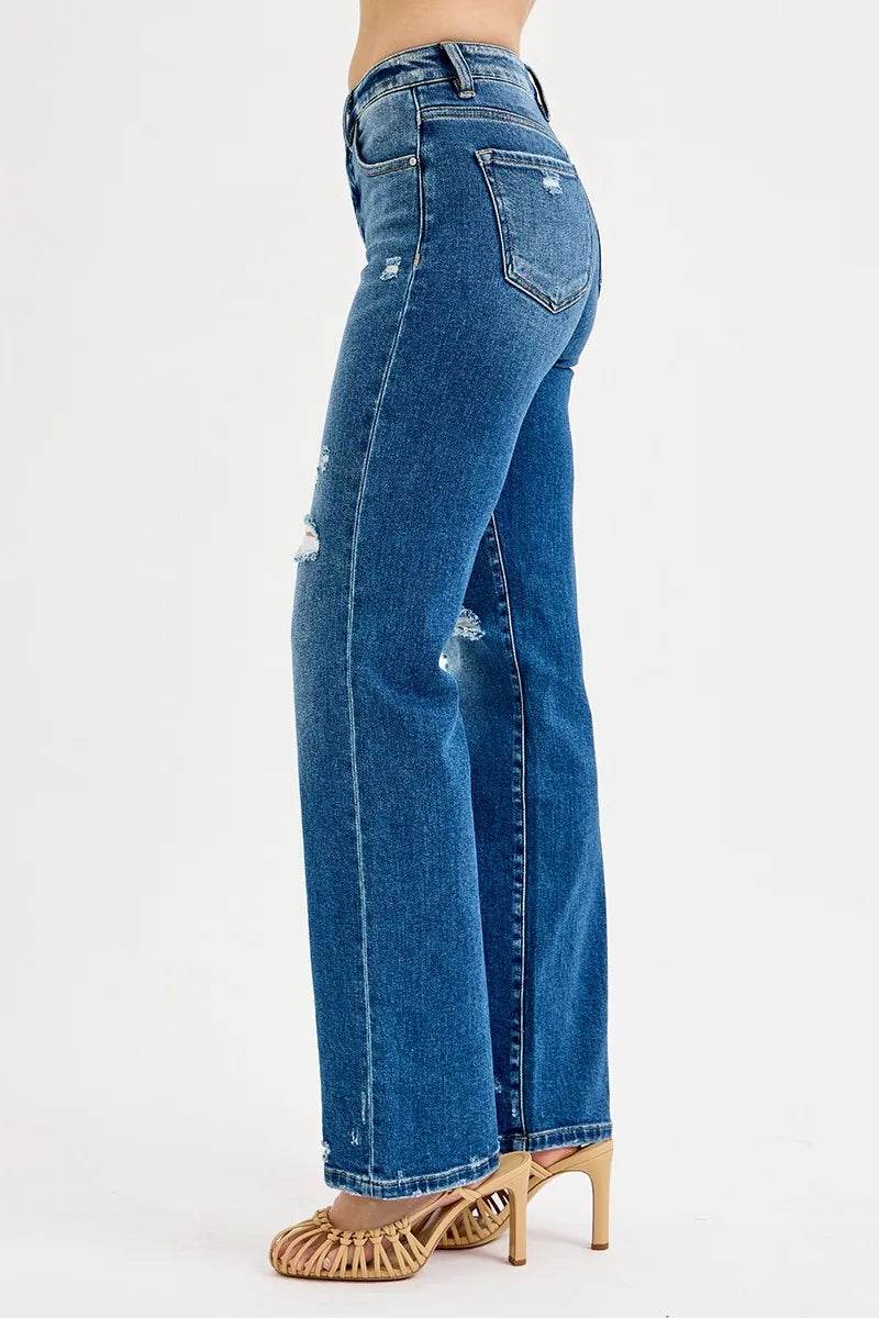 RISEN Full Size Tummy Control High Rise Straight Distressed Jeans Plus Size - Rosa Apparel