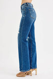 RISEN Full Size Tummy Control High Rise Straight Distressed Jeans Plus Size - Rosa Apparel