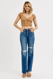 RISEN Full Size Tummy Control High Rise Straight Distressed Jeans Plus Size - Rosa Apparel